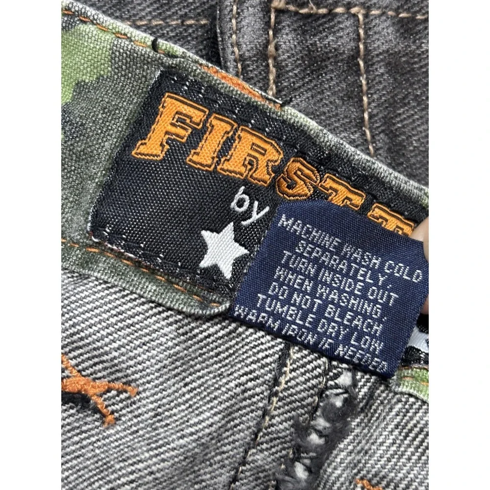 Raw Blue Jeans Mens W34 L34 Gray Cargo Pants Patchwork Badge Streetwear Y2K